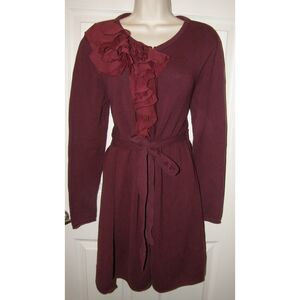 ELLE Burgundy Sz XL Casual or Dress Ruffled Belted Stretchy Cozy Sweatercoat